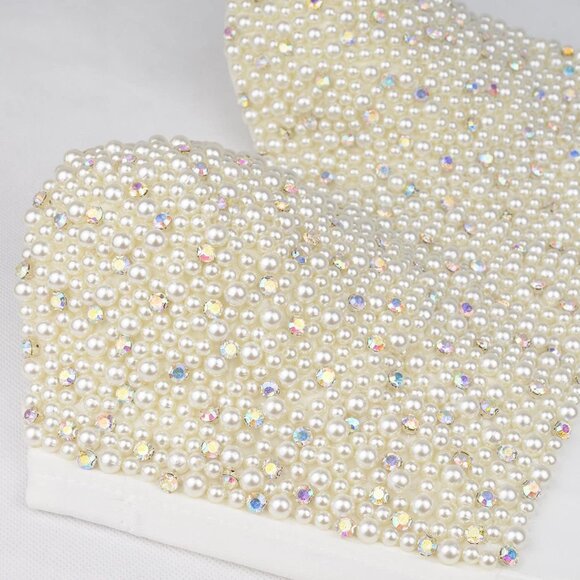 Women White Pearls Beaded Rhinestone Bustier Crop Top Push Up Corset - Picture 4 of 7